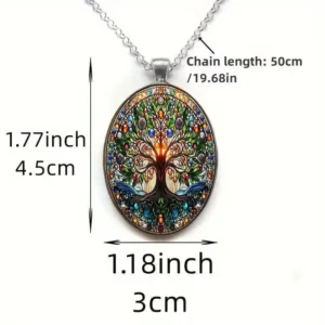 Custom Tree of Life oval glass pendant keyring with nature symbolism design