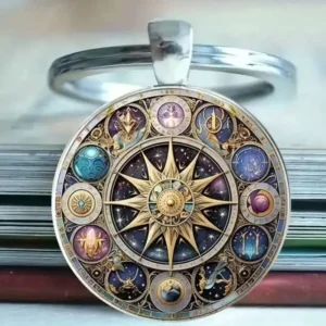Custom celestial universe keyring with mystic planetary symbols and cosmic colors