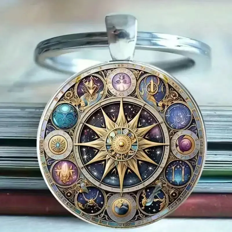 Custom celestial universe keyring with mystic planetary symbols and cosmic colors